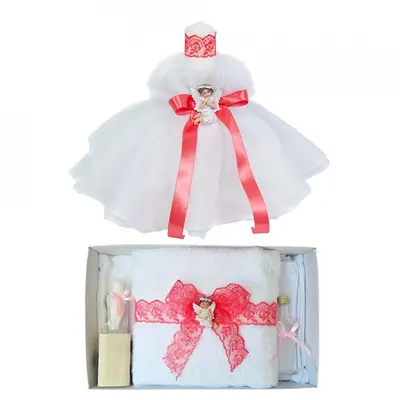 Pachet Lumanare pentru botez cu ingeras si Trusou botez decor Corai Denikos&reg; 623 pentru Fete - NKO3041