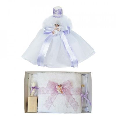 Trusou de botez Fetita plus lumanare cu ingeras si decor Lila Denikos 625 - NKO3043