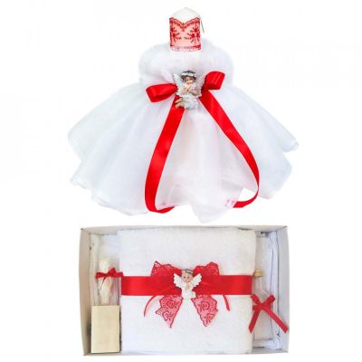 Set Lumanare cu ingeras si Trusou botez decor Rosu Fetite Denikos® 627 - NKO3045