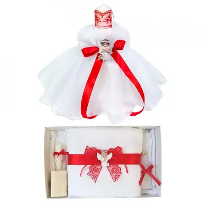 Set Lumanare cu ingeras si Trusou botez decor Rosu Fetite Denikos&reg; 627 - NKO3045