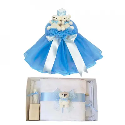 Pachet Lumanare botez cu ursuleti si trusou botez decor Bleu pentru Baietel Denikos 614 - NKO3032
