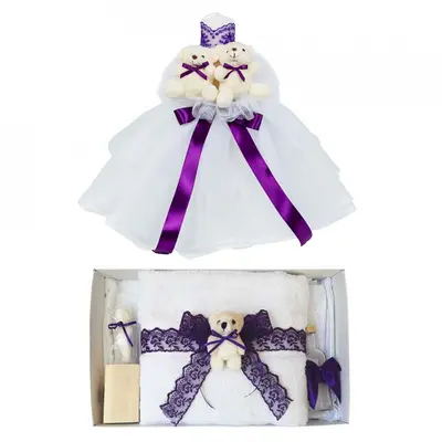 Set Trusou si lumanare pentru botez fetita Denikos&reg; 619 decor Mov cu ursuleti si dantela - NKO3037