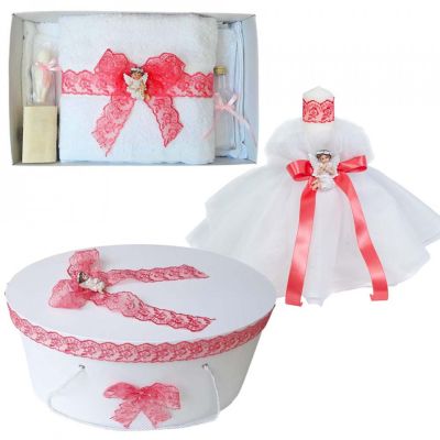 Set trusou botez Fetite si cutie trusou cu lumanare Ingeras, decor dantela Corai Denikos® 568 - NKO2986