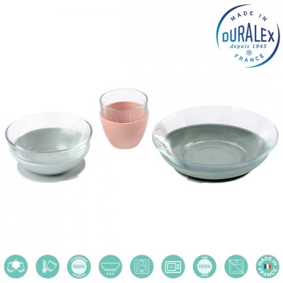 Set de masa 3 piese din sticla DURALEX cu suport antiaderent - Eucalyptus ERFB913487