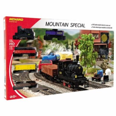 Set trenulet electric montan Mehano T112 cu locomotiva si patru vagoane si sina - SOLMEHT112