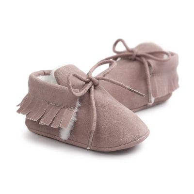 Pantofiori roz pudra imblaniti cu franjuri LIYM54-2-p19