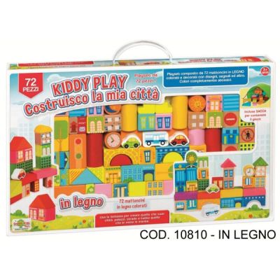 Set constructie Orasul meu din lemn RS Toys 72 piese cu desene - SOLRS10810