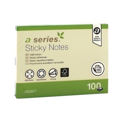 Notite adezive, A-Series, 100 x 75 mm, galben, 100 file - BPTCAY000803