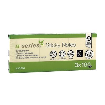Notite adezive, A-Series, 50 x 40 mm, galben, 100 file, 3 bucati/set - BPTCAY000802