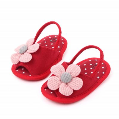 Pantofiori decupati rosii cu margareta roz MDd2459-2-SA1.9-12 luni (Marimea 20 incaltaminte)