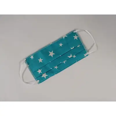 Masca textila cu pliuri, reutilizabila, 2 straturi, turquoise cu stelute - CHCKFM002_NISSA_TURQUOISE CU STELUTE