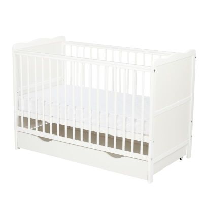 Qmini - Patut din lemn Julia 120x60 cm, multifunctional, cu sertar, Alb + Saltea 8 cm BYNQM_JUL8CM02AL