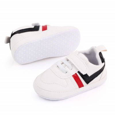 Adidasi albi cu insertie rosie si neagra MBd2539-2-p8.3-6 luni (Marimea 18 incaltaminte)