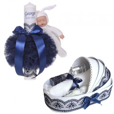 Trusou botez in landou plus lumanare botez personalizata decor Bleumarin Baieti Denikos® 806 NKO5235