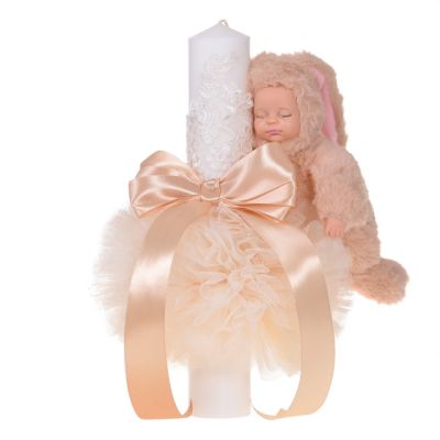 Lumanare botez jucarie iepuras pufos si dantela Unisex decor crem / ivoire Denikos® 712 NKO5141
