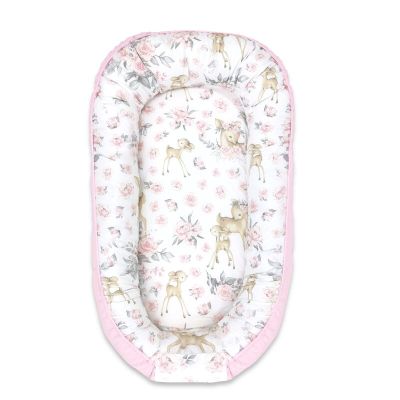 MimiNu - Cosulet bebelus pentru dormit, Baby Nest 105x66 cm, Velvet Sweet Deer Pink BYN6426972005814