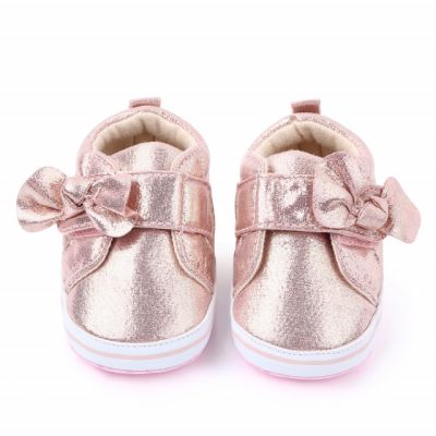 Pantofiori roz-sidefat cu fundita aplicata LId2447-1-p15.3-6 luni (Marimea 18 incaltaminte)