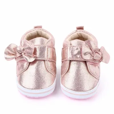 Pantofiori roz-sidefat cu fundita aplicata LId2447-1-p15.3-6 luni (Marimea 18 incaltaminte)