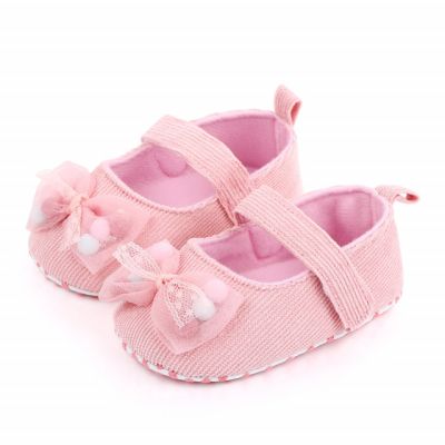 Pantofiori roz cu fundita cu bilute din puf MBd2517-3-p8.9-12 luni (Marimea 20 incaltaminte)