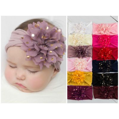 Bentita lata cu floare din tulle si buline aurii MBFD349-R17