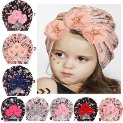 Caciulita tip turban cu floricele aplicate MDx-19062-c3.6-9 luni (Marimea 19 incaltaminte)-1
