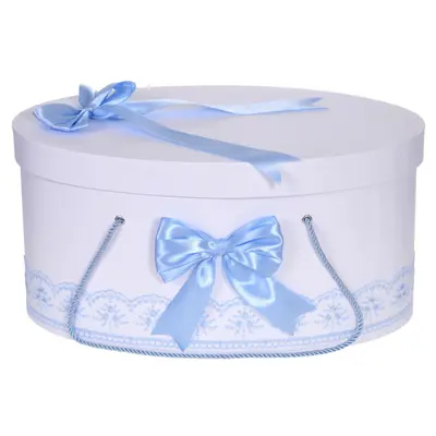 Cutie trusou botez Baietel dantela bleu si fundite asortate, Denikos&reg; 815 NKO5244