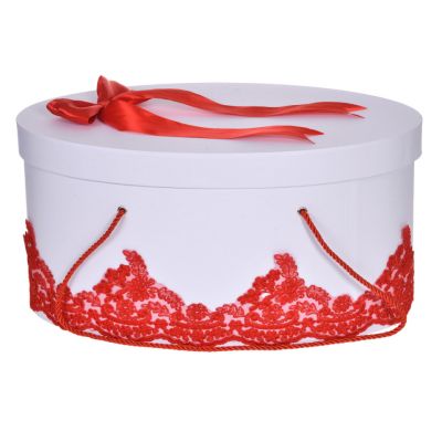 Cutie trusou botez pentru fetita cu dantela rosie eleganta si o fundita asortata Denikos® 822 NKO5251