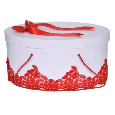 Cutie trusou botez pentru fetita cu dantela rosie eleganta si o fundita asortata Denikos&reg; 822 NKO5251