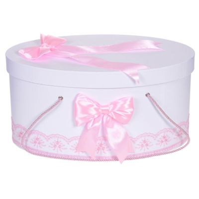 Cutie trusou botez fata cu dantela roz si fundite asortate Denikos® 811 NKO5240