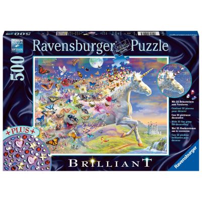 PUZZLE UNICORNI SI FLUTURI, 500 PIESE + STICKERE - ARTRVSPA15046