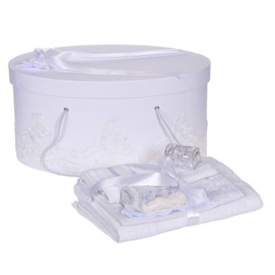 Set trusou botez si cutie trusou Unisex cu dantela Alba Denikos® 845 NKO5274