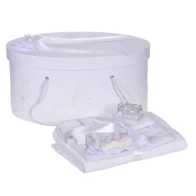 Set trusou botez si cutie trusou Unisex cu dantela Alba Denikos&reg; 845 NKO5274