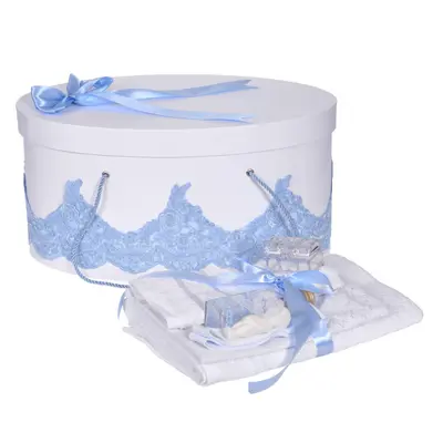 Set trusou botez Baietel si cutie trusou cu dantela eleganta Bleu Denikos&reg; 853 NKO5282