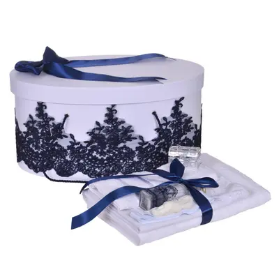 Set trusou botez pentru baietel si cutie trusou cu decor elegant Bleumarin Denikos&reg; 850 NKO5279
