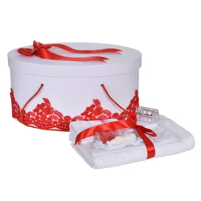 Set trusou de botez si cutie trusou cu decor elegant Rosu pentru Fetite Denikos 849 - NKO5278