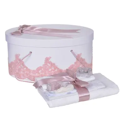 Set trusou de botez si cutie trusou pentru Fetite cu decor elegant Roz pudra Denikos&reg; 851 NKO5280