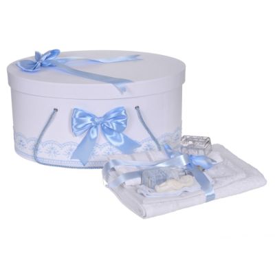 Set Trusou botez si cutie trusou cu dantela si fundite Bleu pentru Baietel Denikos 843 - NKO5272