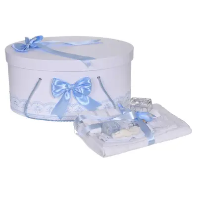 Set Trusou botez si cutie trusou cu dantela si fundite Bleu pentru Baietel Denikos 843 - NKO5272