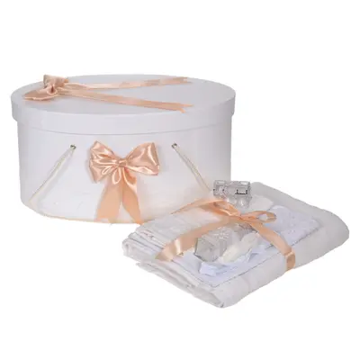 Set trusou botez si cutie trusou cu decor Ivoire / Crem Unisex Denikos 840 - NKO5269