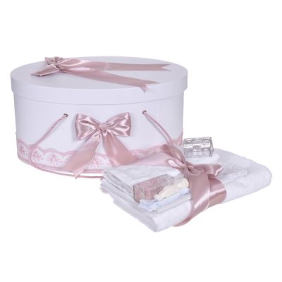 Set trusou botez pentru fetita si cutie trusou cu decor Roz pudra Denikos® 839 NKO5268