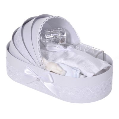 Trusou botez complet in landou Unisex cu dantela alba diafana Denikos® 834 NKO5263