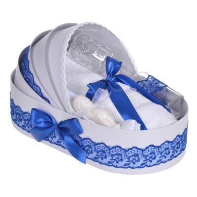 Trusou de botez in cutie landou cu dantela albastra pentur Baietel Denikos® 827 - NKO5256