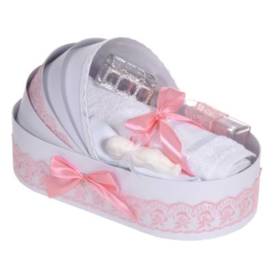 Trusou botez complet Fetite in cutie landou si decor dantela roz pudra Denikos® 830 NKO5259