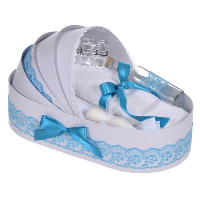 Trusou botez complet in cutie landou Baietel cu dantela turcoaz Denikos® 831 - NKO5260
