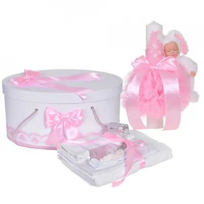 Trusou botez plus cutie trusou si lumanare cu iepuras Denikos&reg; 890 decor Roz pentur Fetite - NKO5319