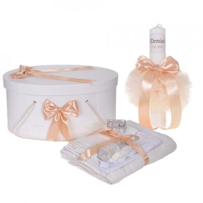 Set unisex trusou botez cutie trusou si lumanare personalizata cu nume, decor Crem Denikos® 905 NKO5334
