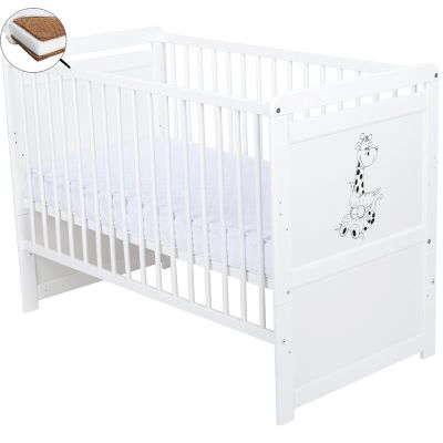 Babyneeds - Patut din lemn Nadia II Girafa 120x60 cm, multifunctional, Alb + Saltea 12 cm BYNBONAD2G12CM01AL