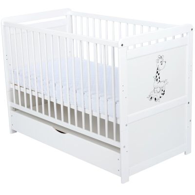Babyneeds - Patut din lemn Nadia II Girafa 120x60 cm, multifunctional, cu sertar, Alb BYNBONAD2G02AL