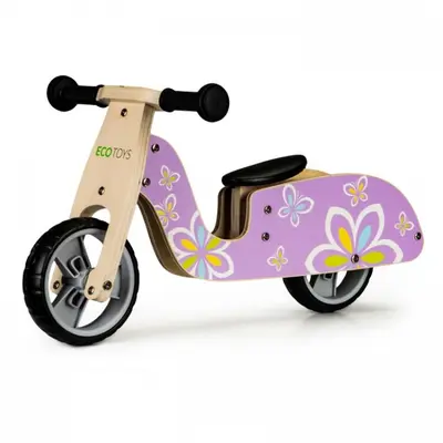 Bicicleta de echilibru din lemn cu roti eva ecotoys lc-v1330 - violet cu fluturasi edeedilc-v1330butterfly
