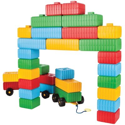 Jucarie pilsan cuburi de construit brick blocks and car set 43 piese hubpl-03-251